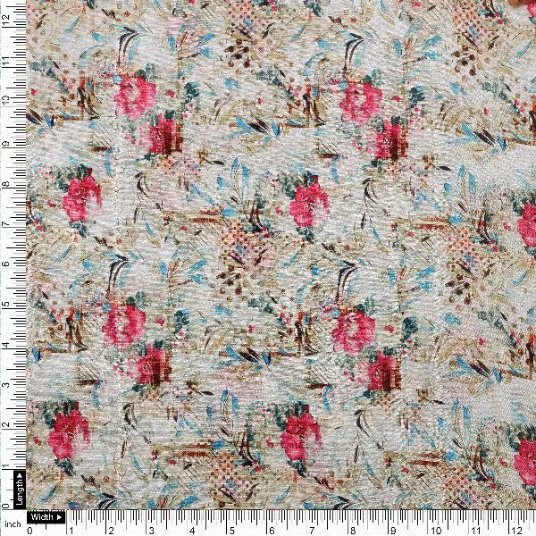 Chinon Floral Print Fabric - Off White - Image 4