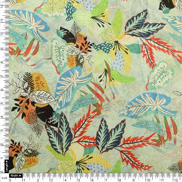 Chinon Tropical Leaf Print Fabric – Green - Image 4