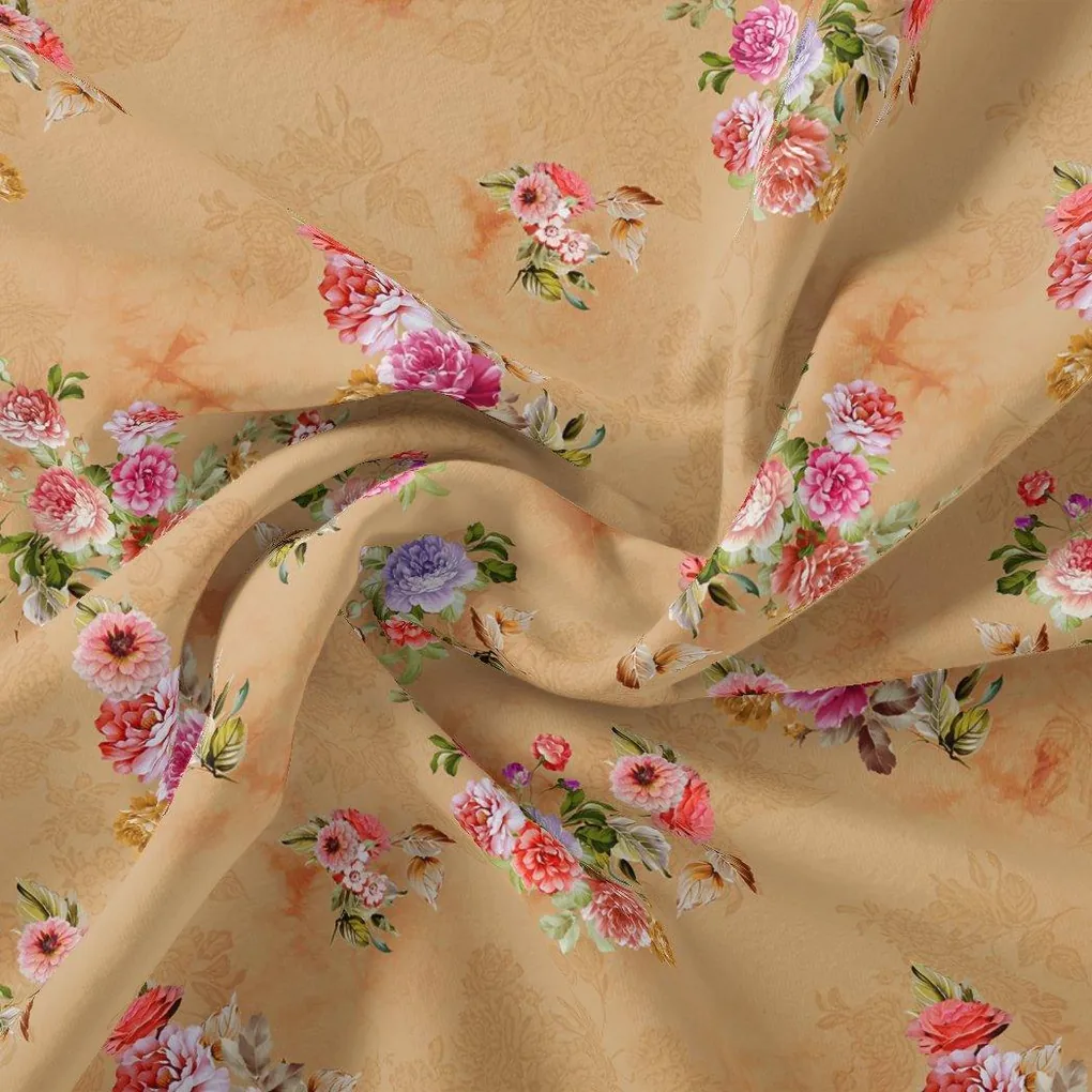 Chintz Pink Florish Flower Digital Printed Fabric - Japan Satin - Image 3