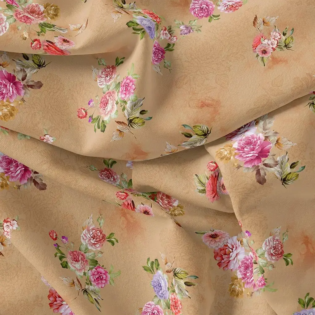 Chintz Pink Florish Flower Digital Printed Fabric - Pure Muslin - Image 4