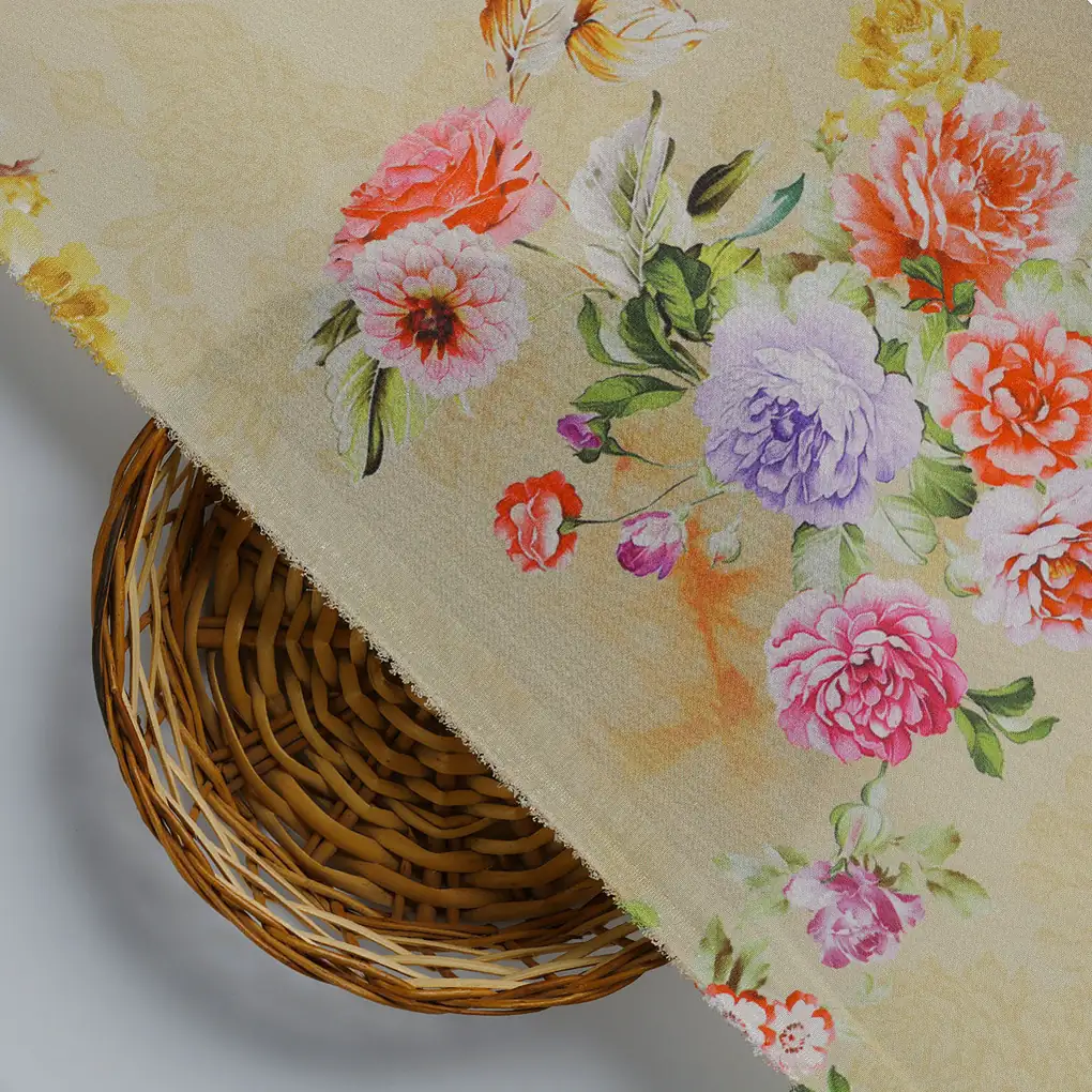 Chintz Pink Florish Flower Digital Printed Fabric - Crepe - Image 3