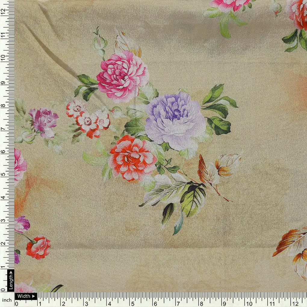 Chintz Pink Florish Flower Digital Printed Fabric - Crepe - Image 4