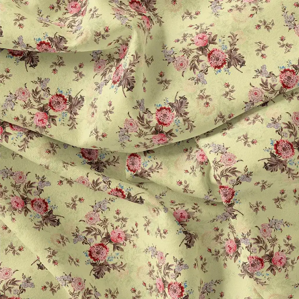 Chrysanthemum And Roses Bunch Digital Printed Fabric - Image 3