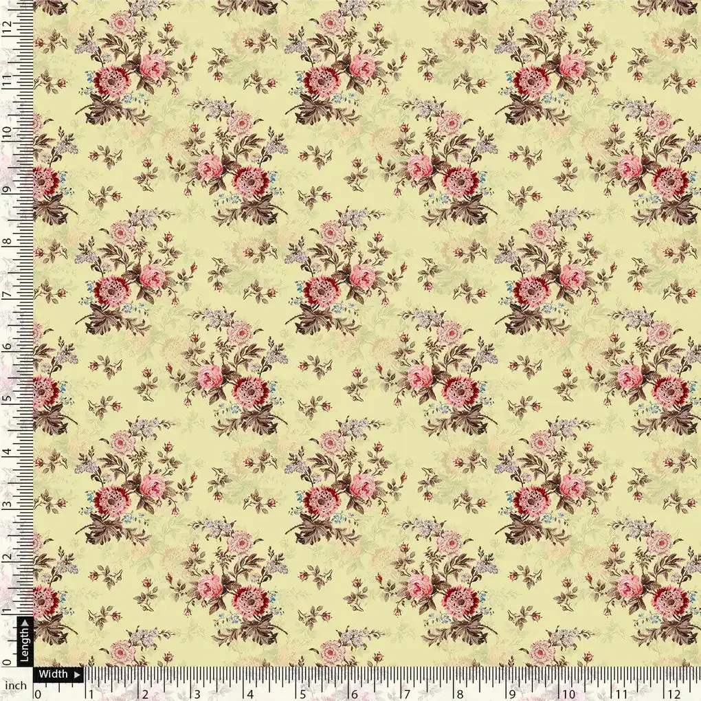 Chrysanthemum And Roses Bunch Digital Printed Fabric - Image 4