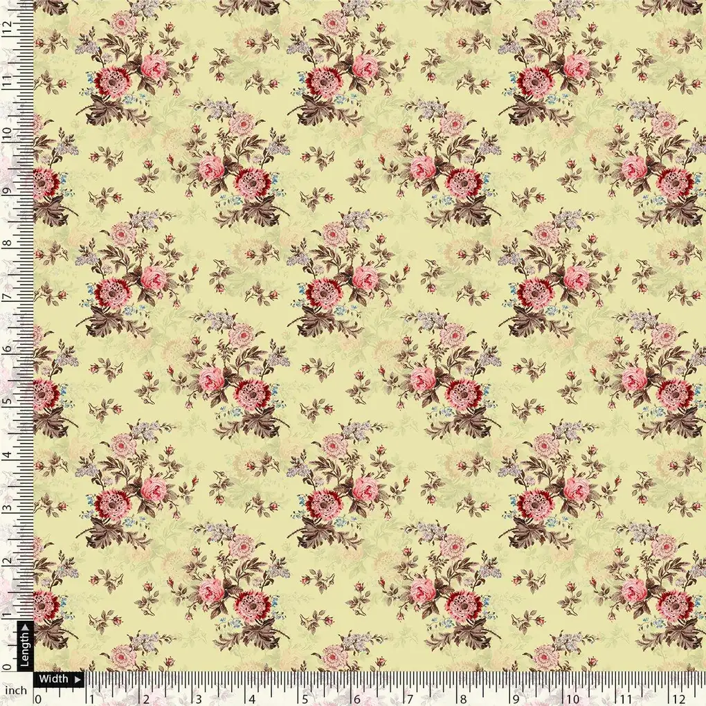 Chrysanthemum And Roses Bunch Digital Printed Fabric - Kora Silk - Image 4