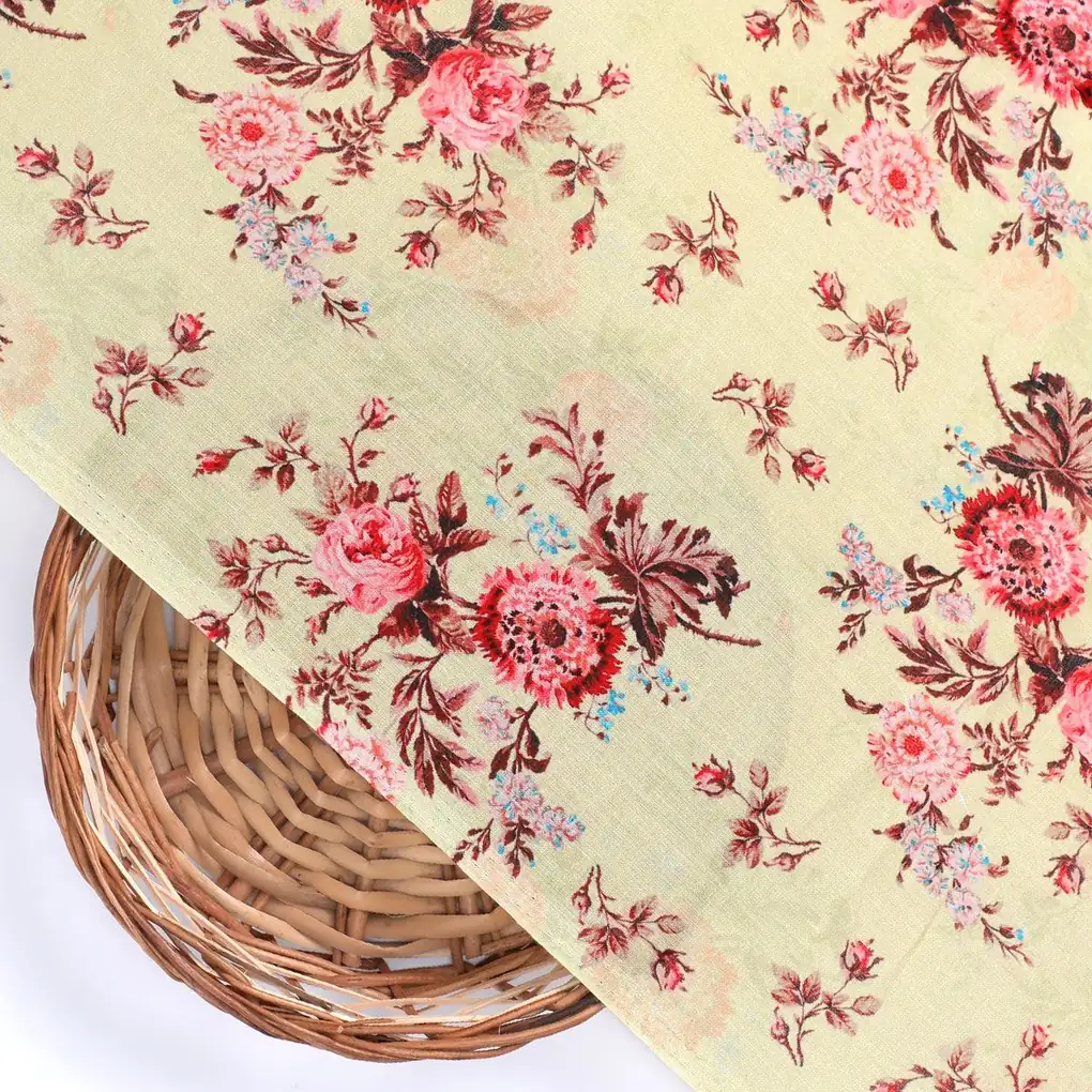 Chrysanthemum And Roses Bunch Digital Printed Fabric - Pure Cotton - Image 2