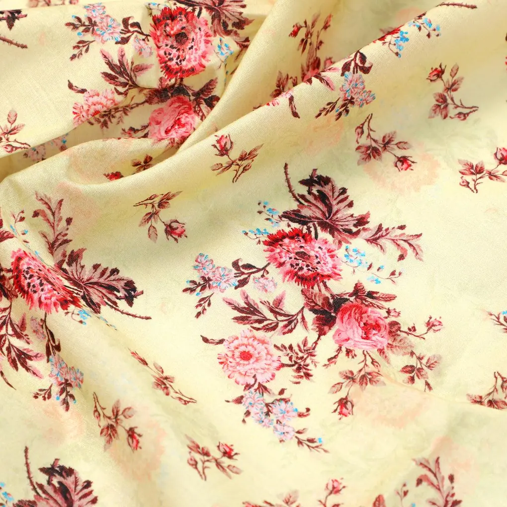 Chrysanthemum And Roses Bunch Digital Printed Fabric - Pure Cotton - Image 3