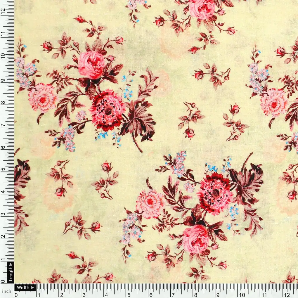 Chrysanthemum And Roses Bunch Digital Printed Fabric - Pure Cotton - Image 4