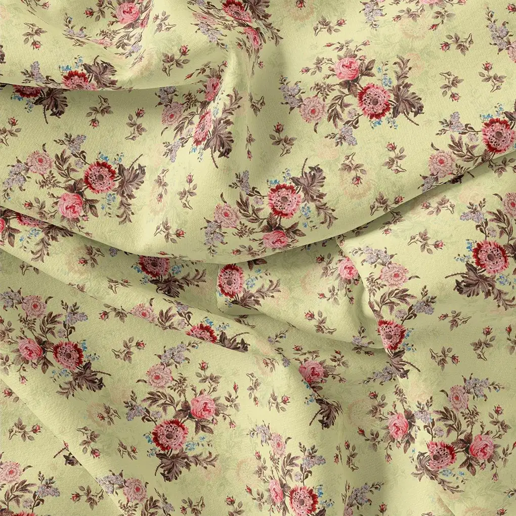 Chrysanthemum And Roses Bunch Digital Printed Fabric - Rayon - Image 3