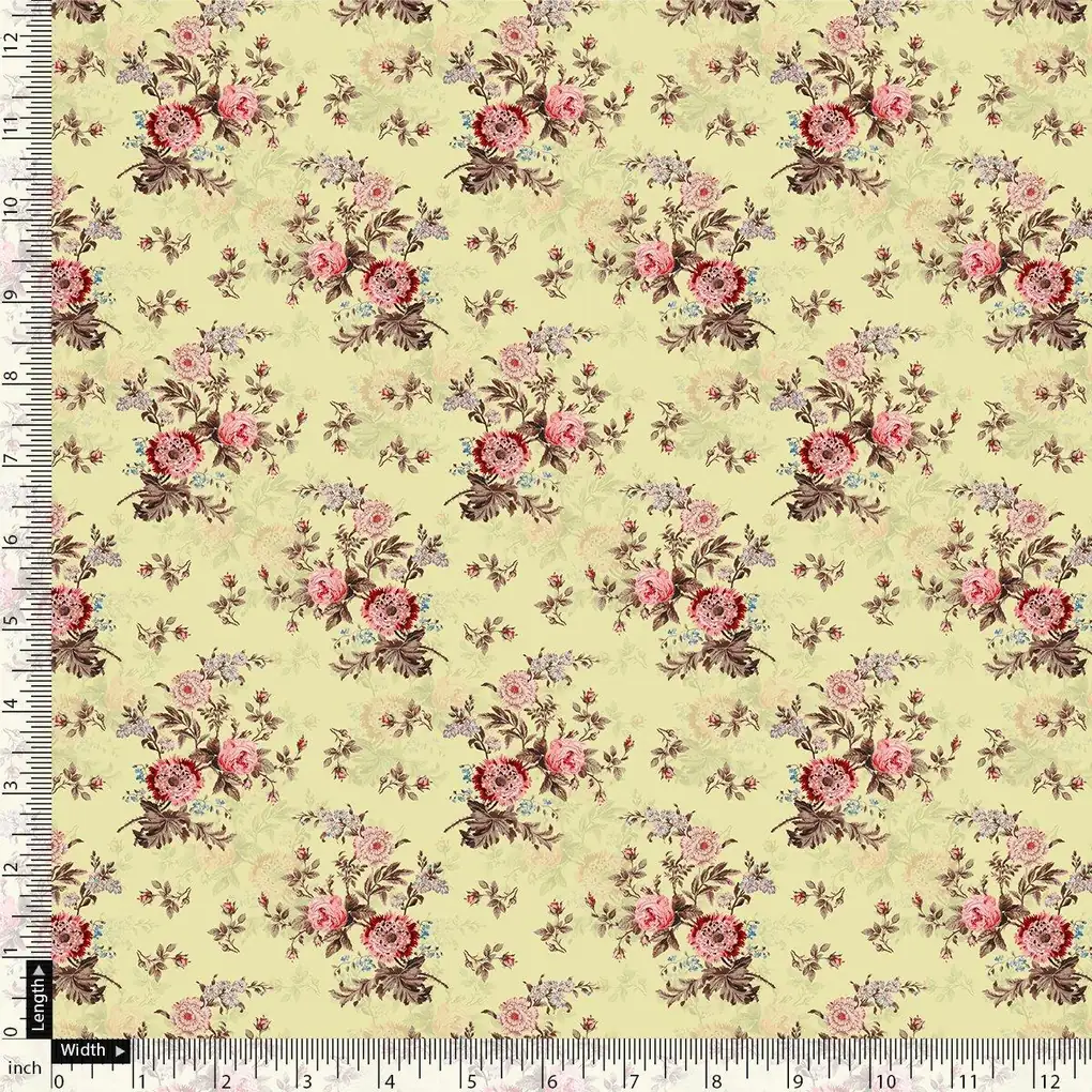 Chrysanthemum And Roses Bunch Digital Printed Fabric - Rayon - Image 4