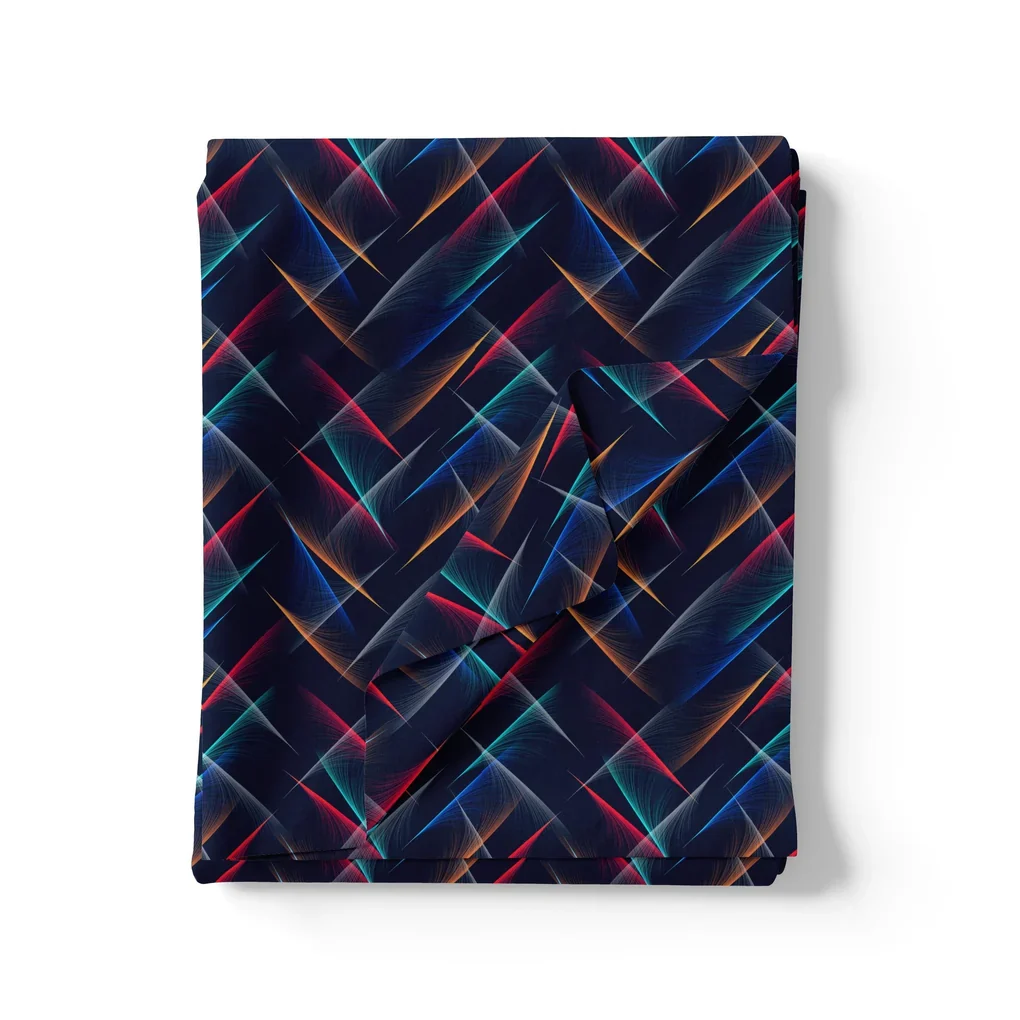 Classic Colourful Feather With Blue Background Digital Printed Fabric - Image 3