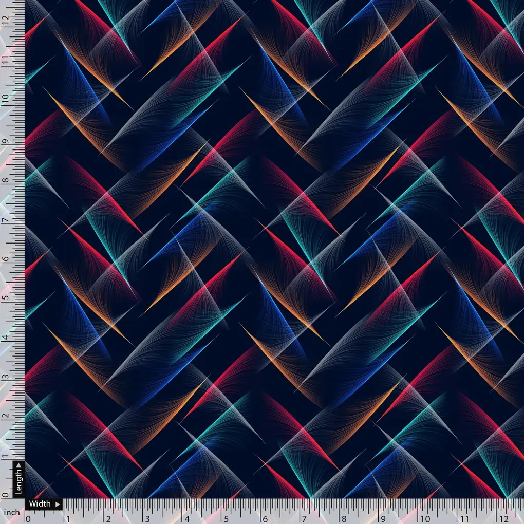 Classic Colourful Feather With Blue Background Digital Printed Fabric - Image 4
