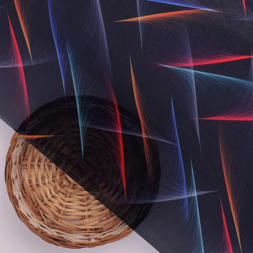 Classic Colourful Feather With Blue Background Digital Printed Fabric - Weightless - Image 2
