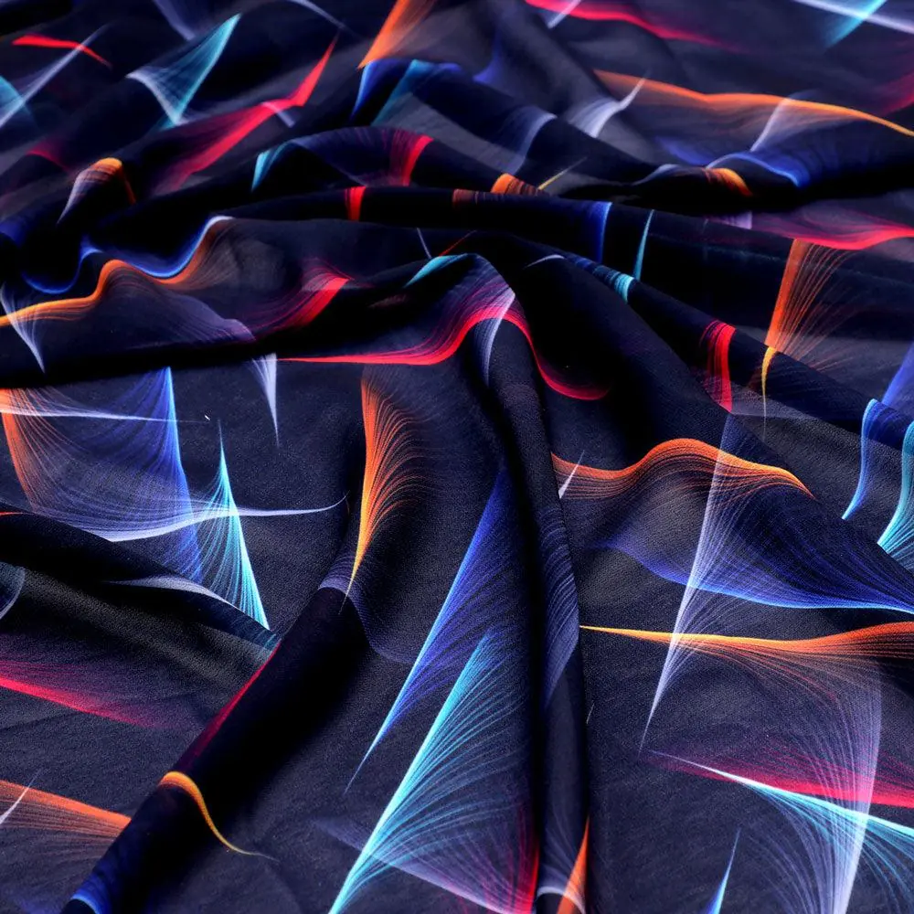 Classic Colourful Feather With Blue Background Digital Printed Fabric - Weightless - Image 3