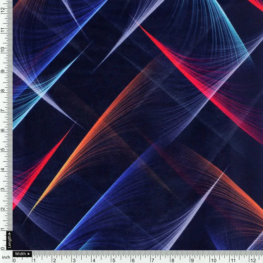 Classic Colourful Feather With Blue Background Digital Printed Fabric - Weightless - Image 4