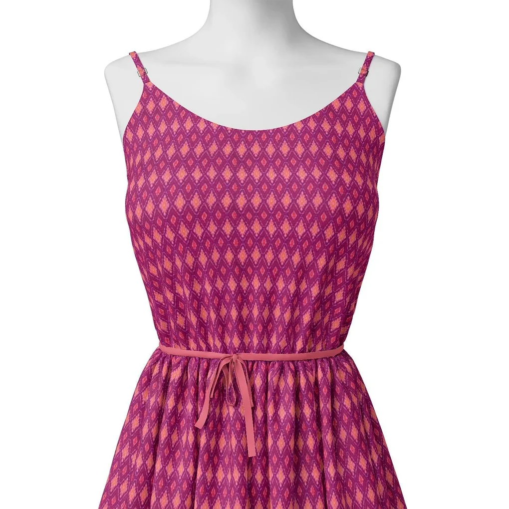 Classic Multi Pattern Ikat Pink Colour Digital Printed Fabric - Image 2
