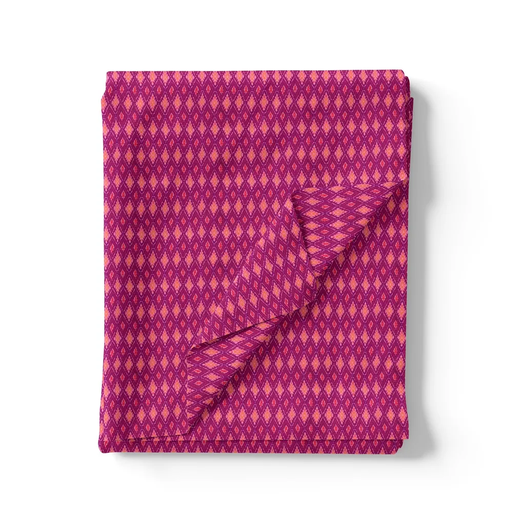 Classic Multi Pattern Ikat Pink Colour Digital Printed Fabric - Image 3