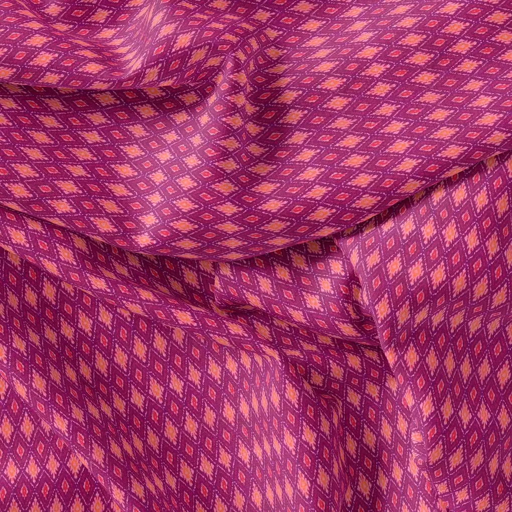 Classic Multi Pattern Ikat Pink Colour Digital Printed Fabric - Image 4