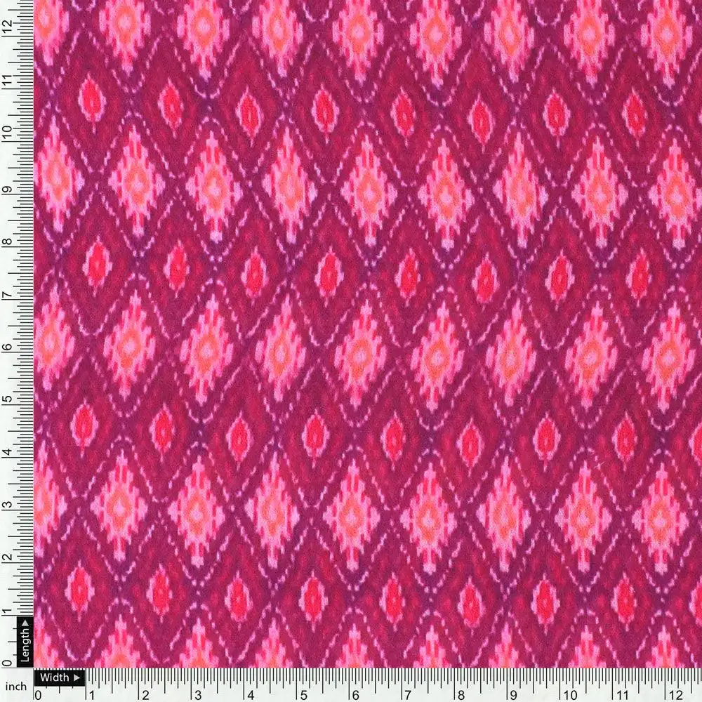 Classic Multi Pattern Ikat Pink Colour Digital Printed Fabric - Weightless - Image 4