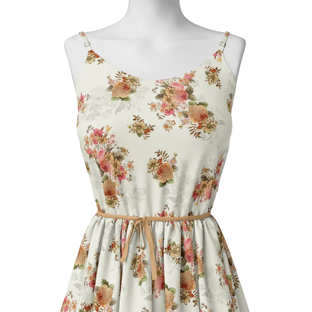 Classic Multicolor Roses With Leaves Digital Printed Fabric - Image 2