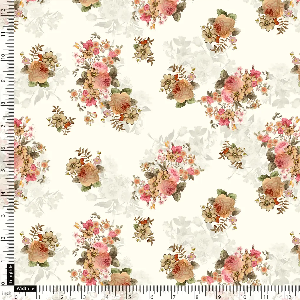 Classic Multicolor Roses With Leaves Digital Printed Fabric - Image 5