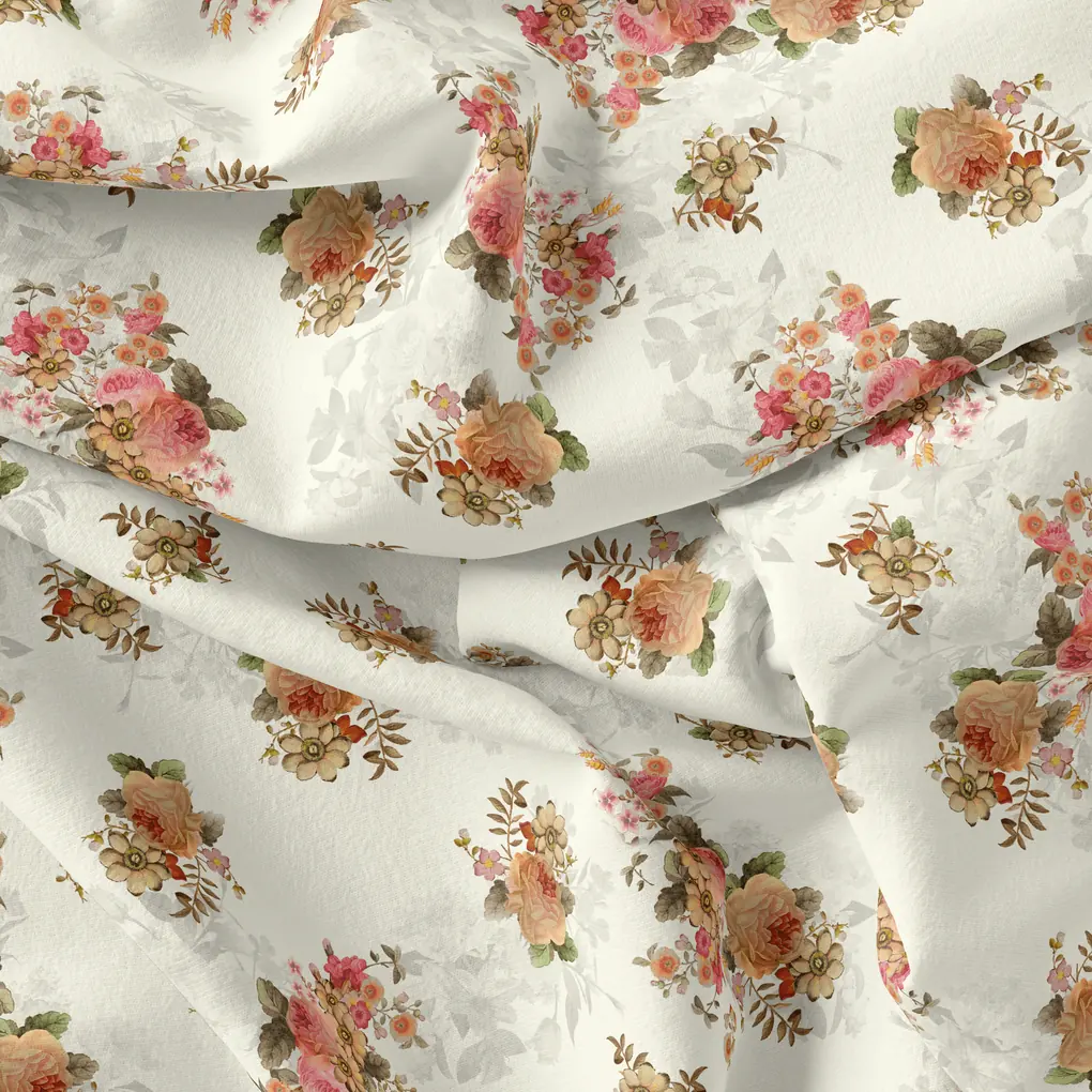 Classic Multicolor Roses With Leaves Digital Printed Fabric - Japan Satin - Image 4