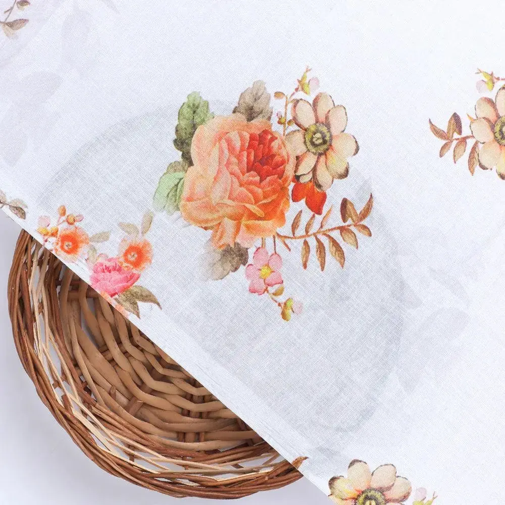 Classic Multicolor Roses With Leaves Digital Printed Fabric - Pure Cotton - Image 2
