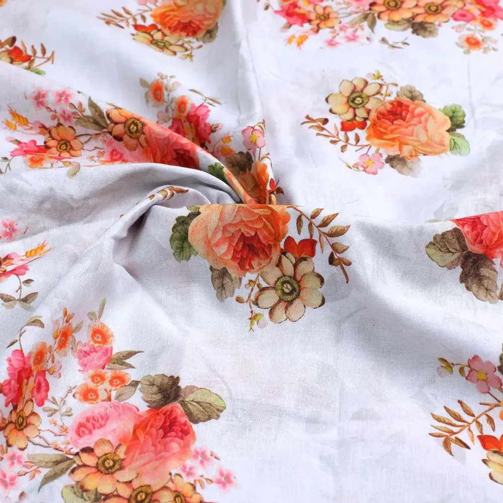 Classic Multicolor Roses With Leaves Digital Printed Fabric - Pure Cotton - Image 3
