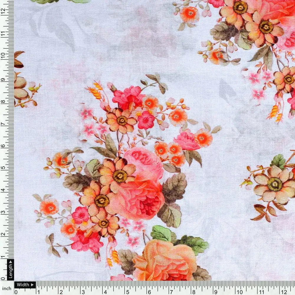 Classic Multicolor Roses With Leaves Digital Printed Fabric - Pure Cotton - Image 4