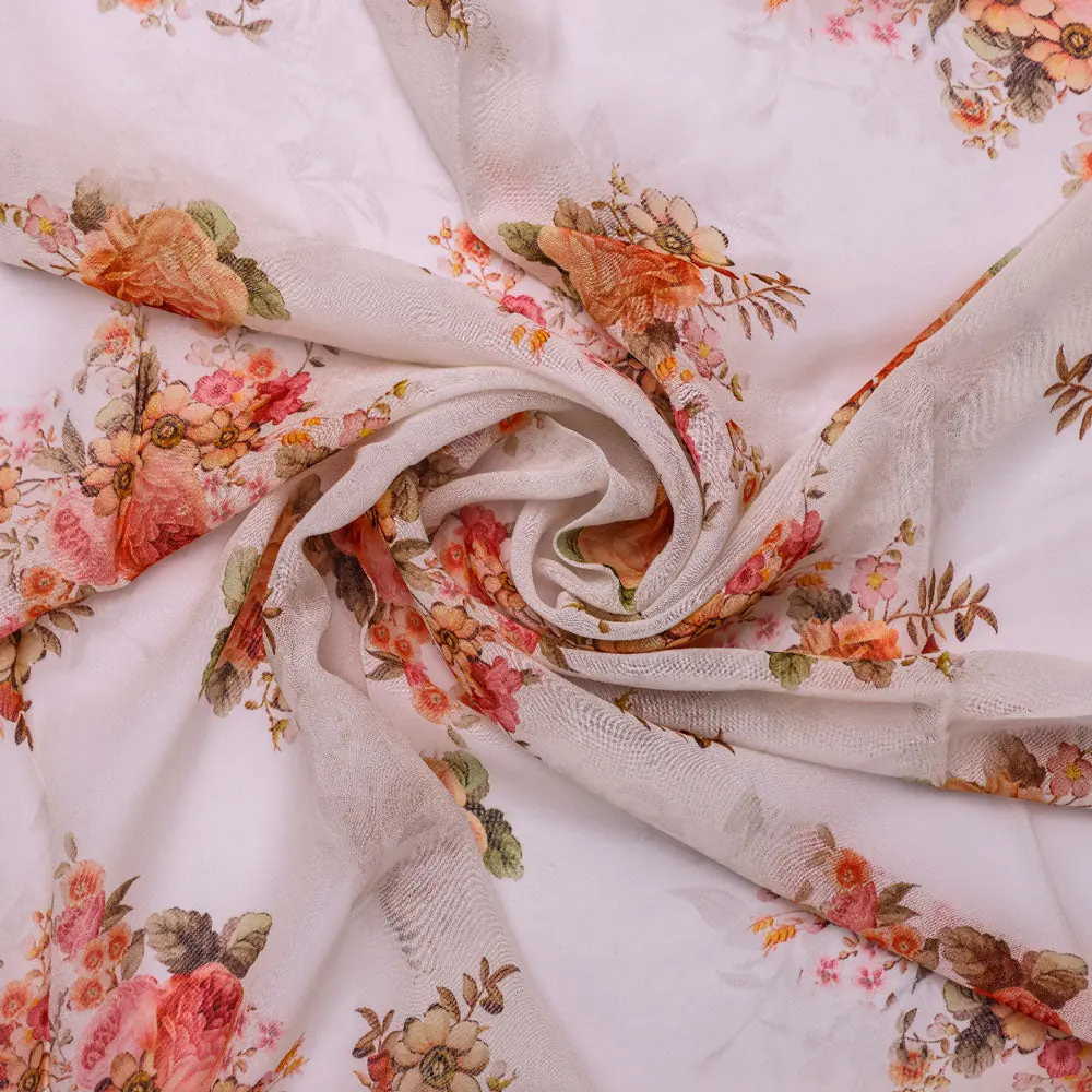 Classic Multicolor Roses With Leaves Digital Printed Fabric - Pure Georgette - Image 2