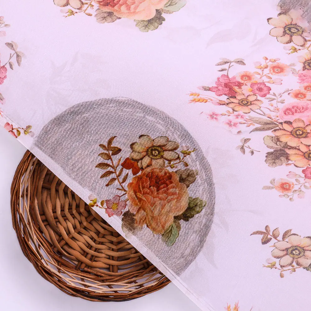 Classic Multicolor Roses With Leaves Digital Printed Fabric - Pure Georgette - Image 3