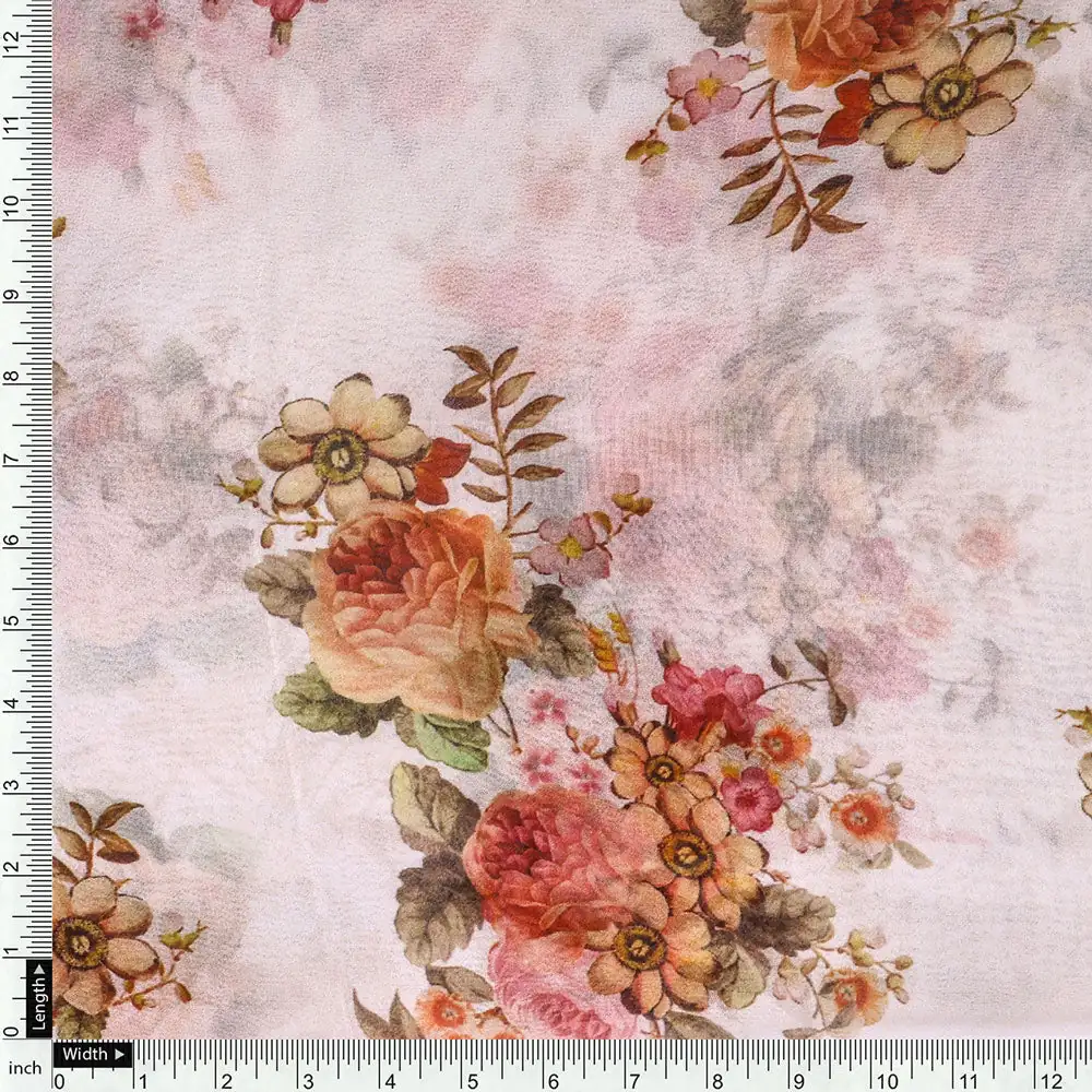 Classic Multicolor Roses With Leaves Digital Printed Fabric - Pure Georgette - Image 4