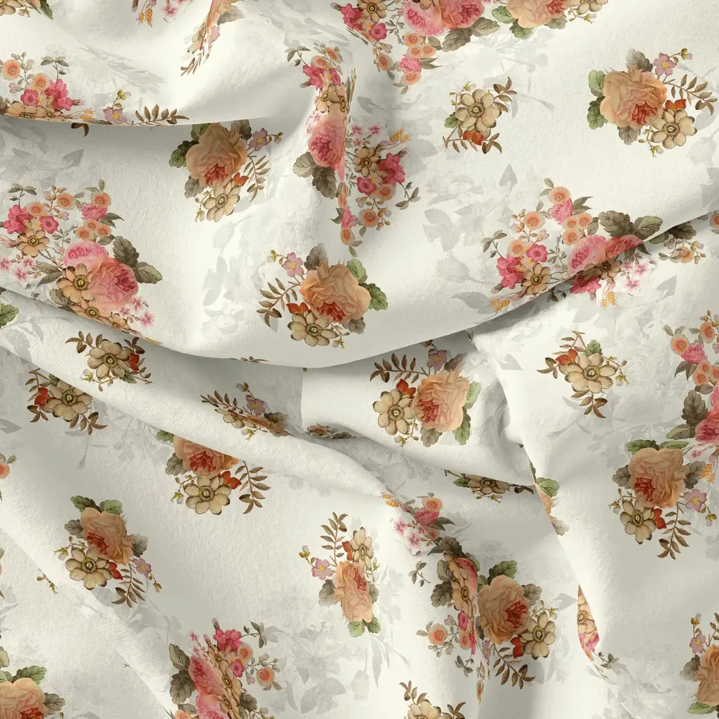 Classic Multicolor Roses With Leaves Digital Printed Fabric - Silk Crepe - Image 4