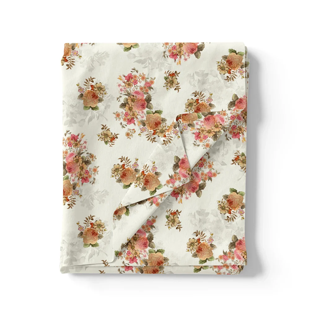 Classic Multicolor Roses With Leaves Digital Printed Fabric - Weightless - Image 3