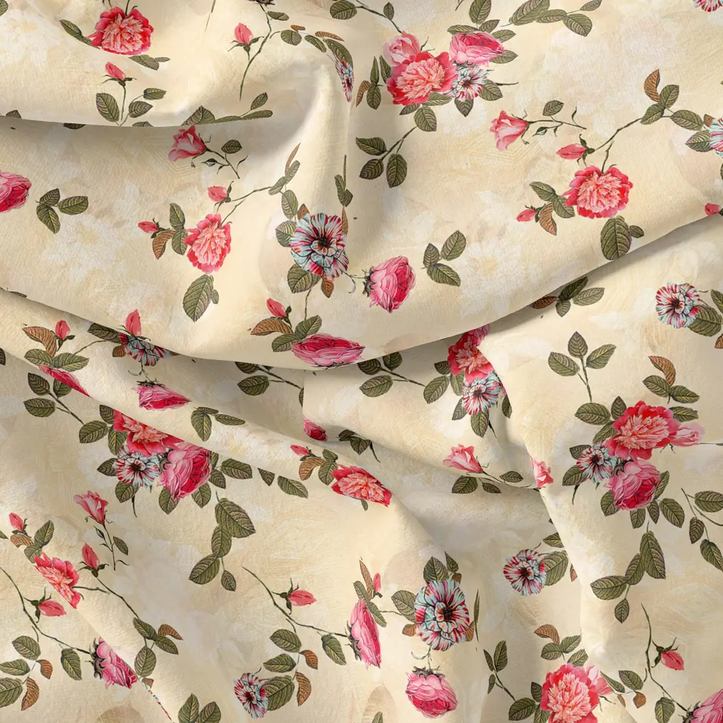 Classic Poppy Flower Digital Printed Fabric - Japan Satin - Image 3