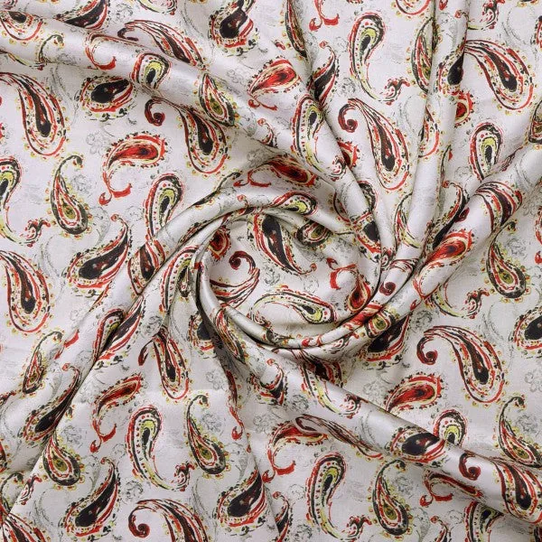 Classic Red and Black Paisley Print Japan Satin Fabric - Image 2