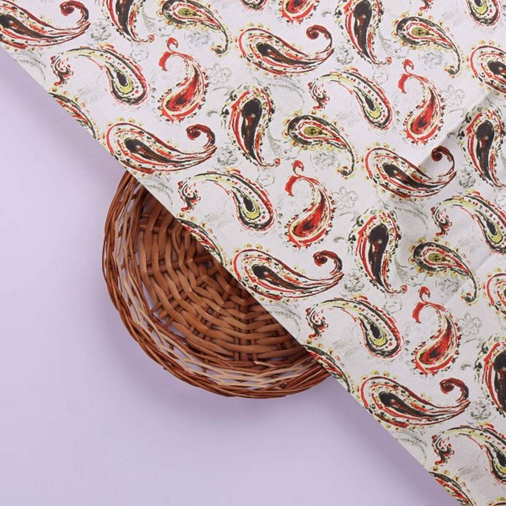Classic Red and Black Paisley Print Japan Satin Fabric - Image 3