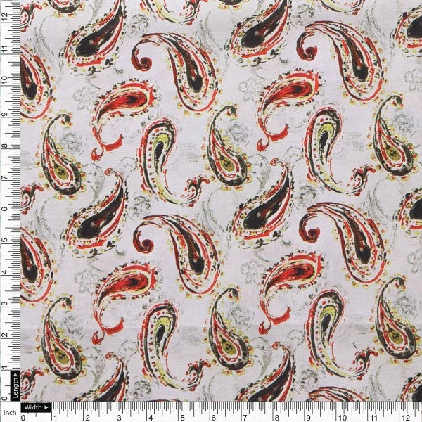 Classic Red and Black Paisley Print Japan Satin Fabric - Image 4