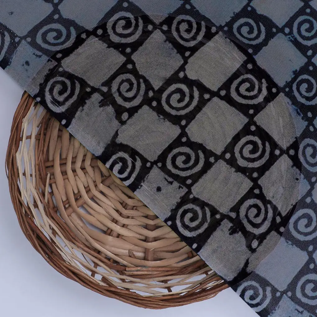 Classic Round With Checks Digital Printed Fabric - Pure Georgette - Image 2