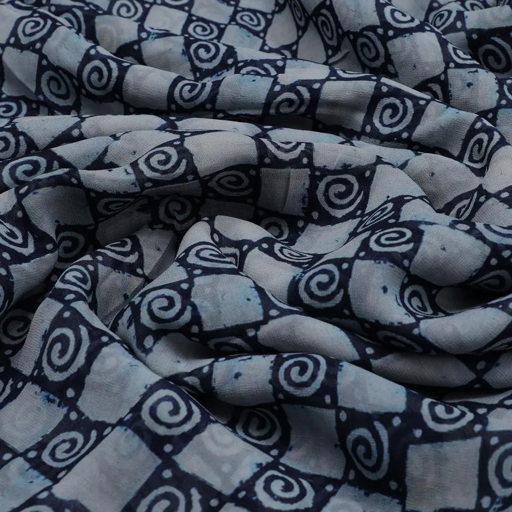 Classic Round With Checks Digital Printed Fabric - Pure Georgette - Image 3