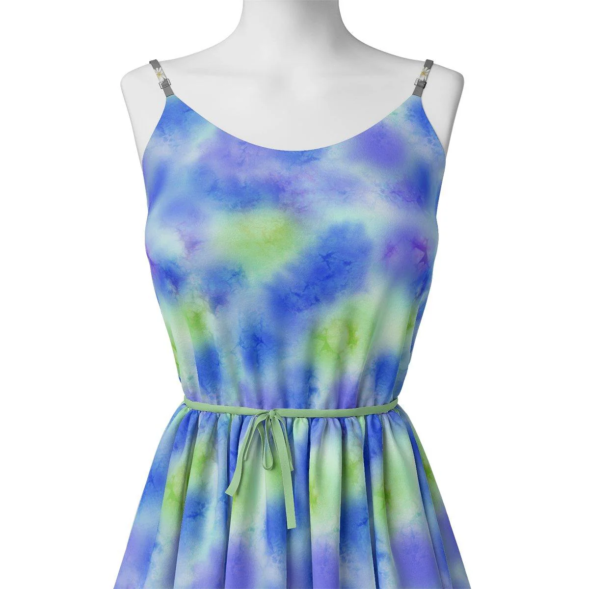 Classic Spotted Blue & Green Digital Printed Fabric - Image 2