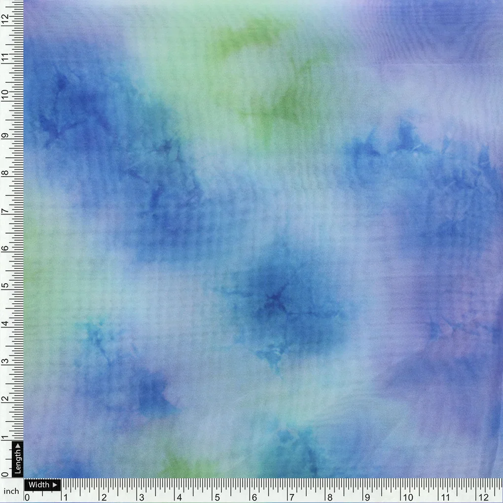 Classic Spotted Blue & Green Digital Printed Fabric - Organza - Image 4
