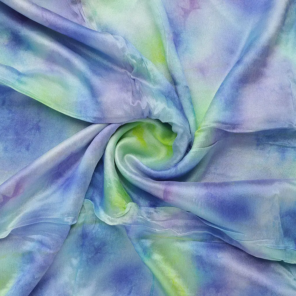 Classic Spotted Blue & Green Digital Printed Fabric - Pure Chinon - Image 2