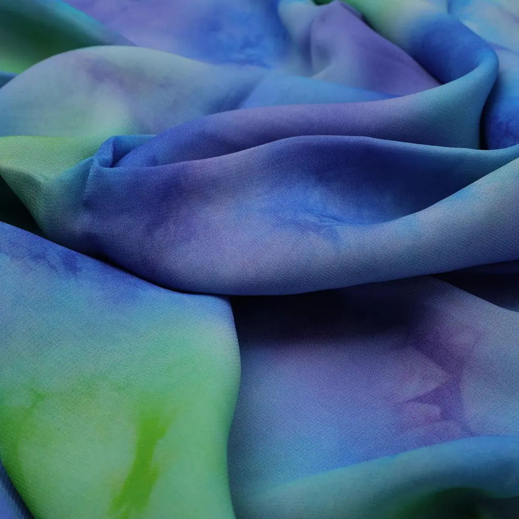 Classic Spotted Blue & Green Digital Printed Fabric - Pure Georgette - Image 3