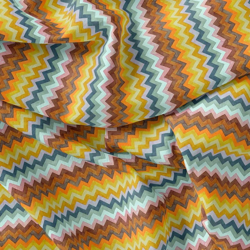 Classic Zigzag Multicolour Waves Digital Printed Fabric - Pure Georgette - Image 3