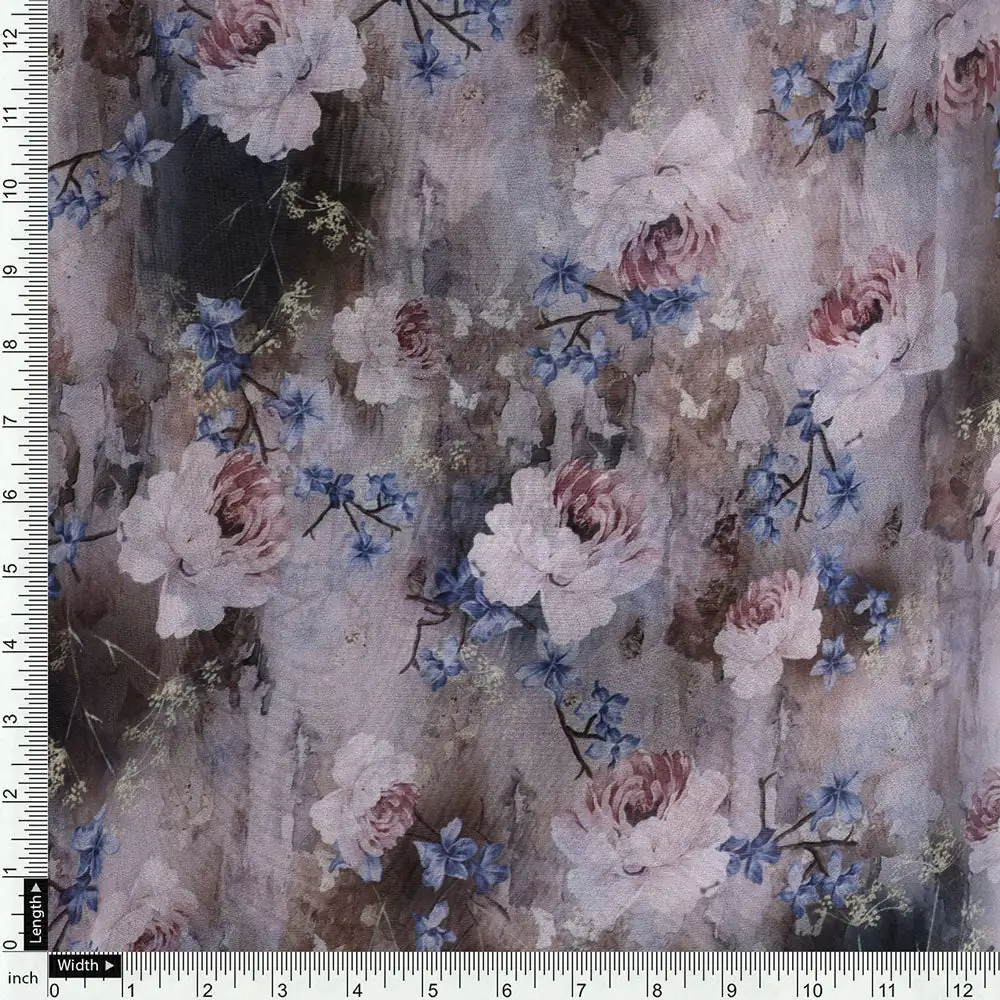 Classy and Attractive Brown Floral Digital Printed Organza Fabric - Image 4