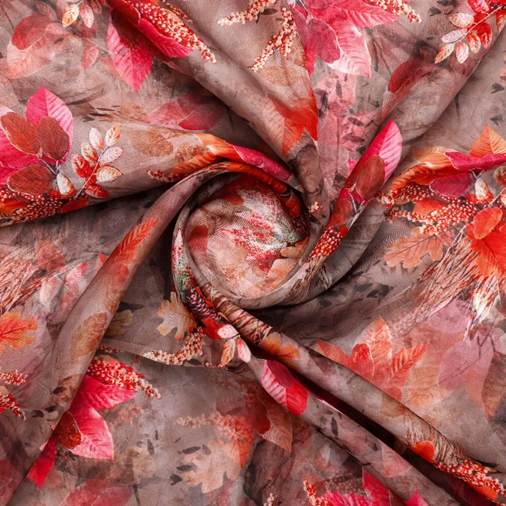 Classy and Attractive Brown Floral Digital Printed Organza Fabric - Image 2