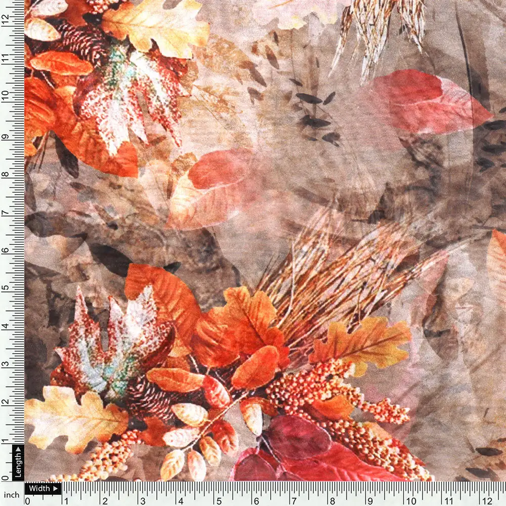 Classy and Attractive Brown Floral Digital Printed Organza Fabric - Image 4