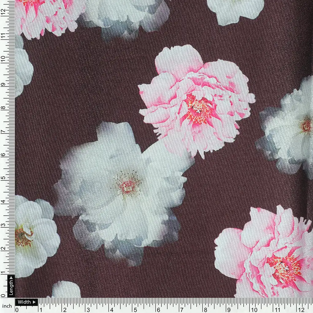 Classy and Attractive Brown Floral Digital Printed Silk Crepe Fabric - Image 4