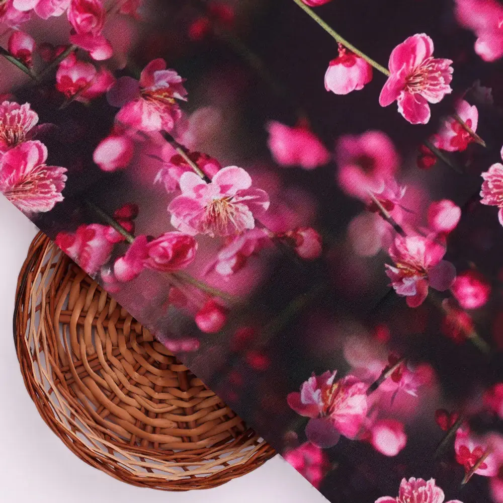 Classy and Attractive Pink Floral Digital Printed Rayon Fabric - Image 3